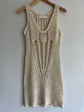 Zara Cream Crochet Knit Swim Coverup